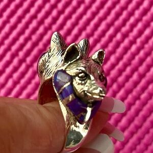 Silver Wolf Ring with purple turquoise accents